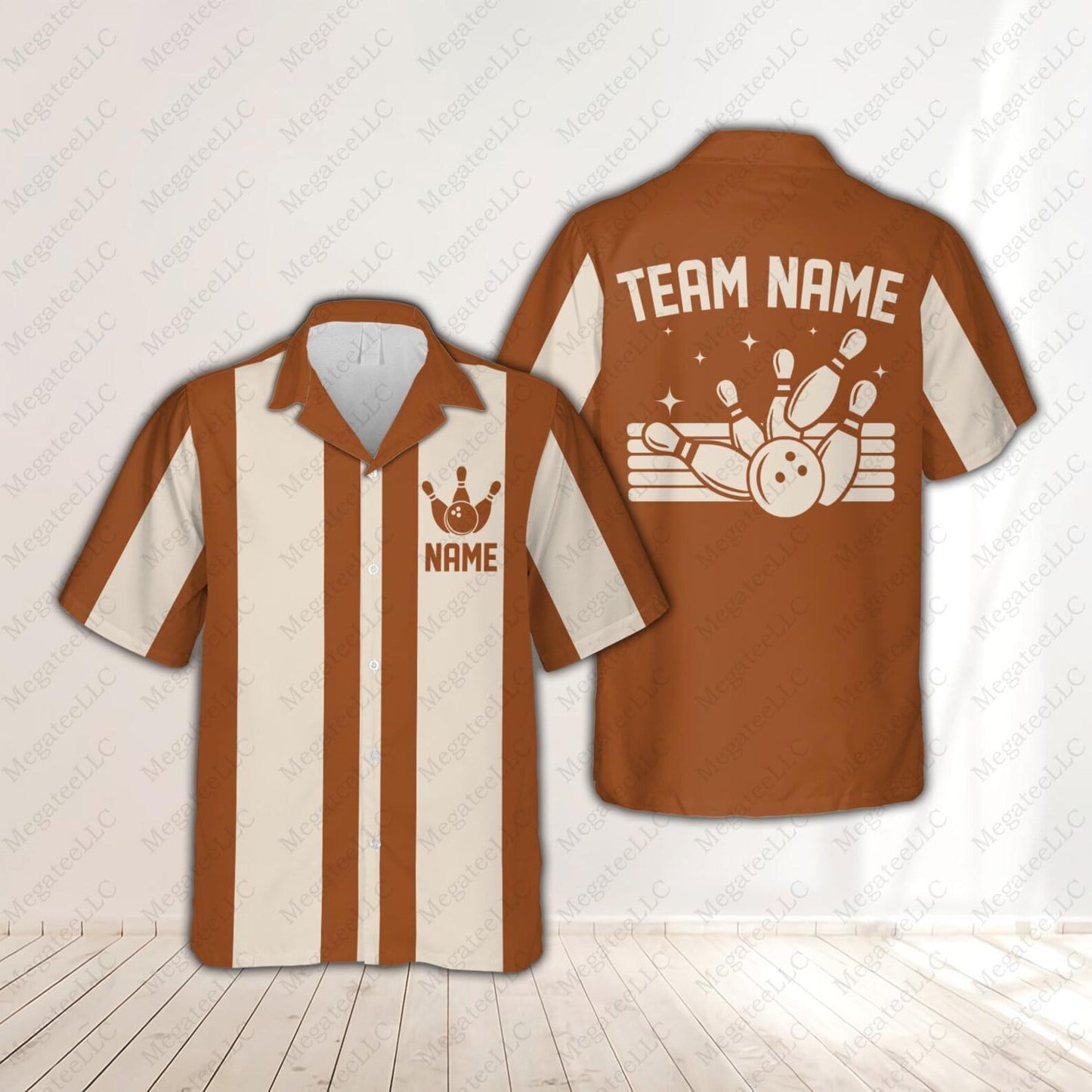 Personalized Retro Bowling Hawaiian Shirt, Custom Name Matching Bowling Team Button Down Shirt, Shirt, Bowler Shirt, Bowling Lover Gift