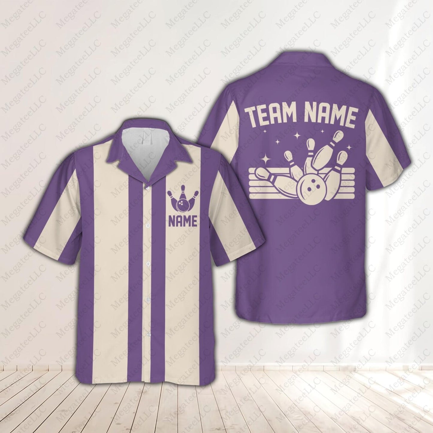 Personalized Retro Bowling Hawaiian Shirt, Custom Name Matching Bowling Team Button Down Shirt, Shirt, Bowler Shirt, Bowling Lover Gift
