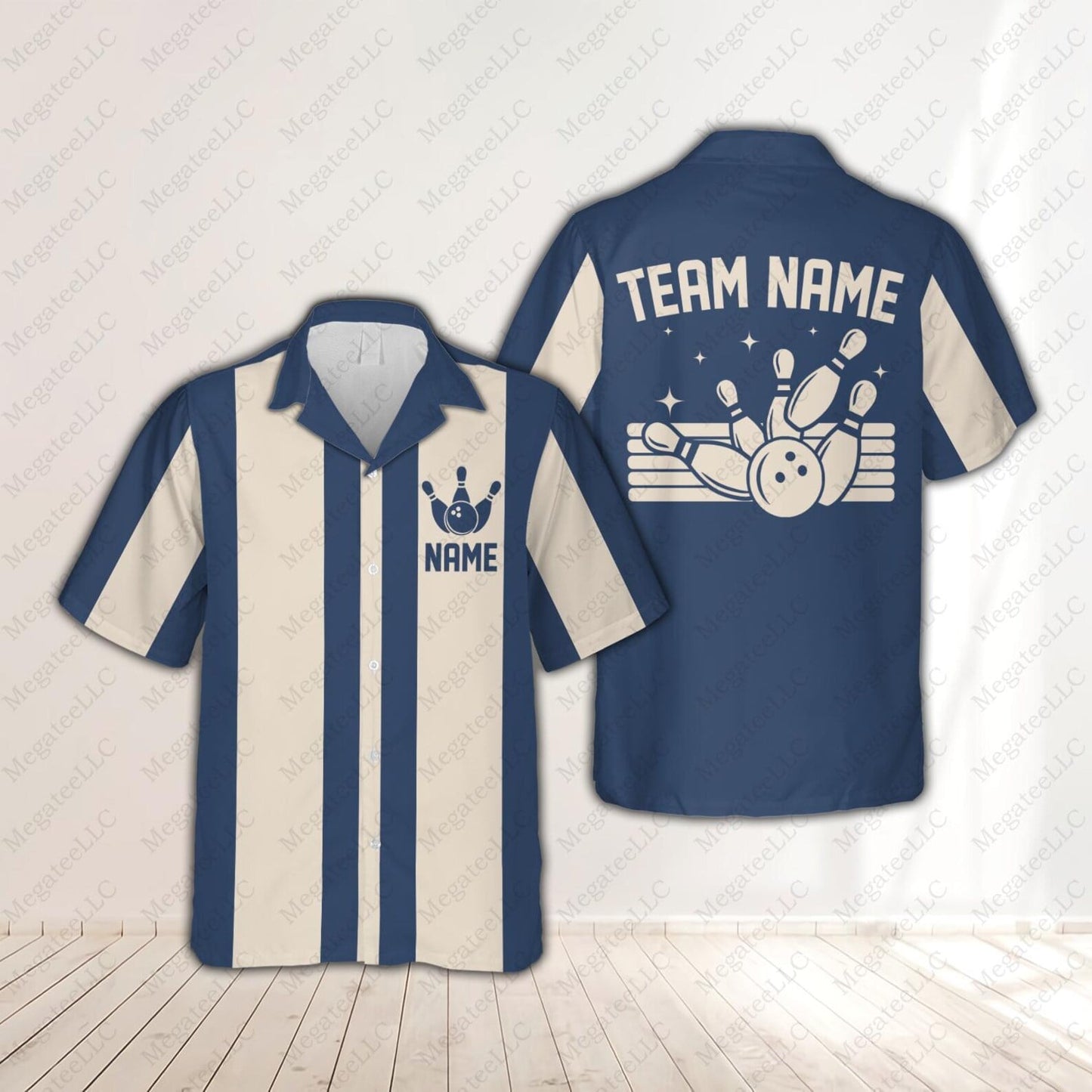 Personalized Retro Bowling Hawaiian Shirt, Custom Name Matching Bowling Team Button Down Shirt, Shirt, Bowler Shirt, Bowling Lover Gift