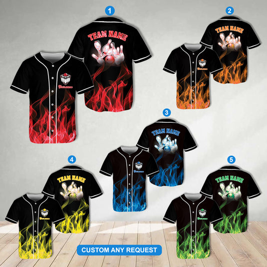 Custom Bowling Team Jersey, Personalized Baseball Jersey with Flames Design, Your Name and Team Name