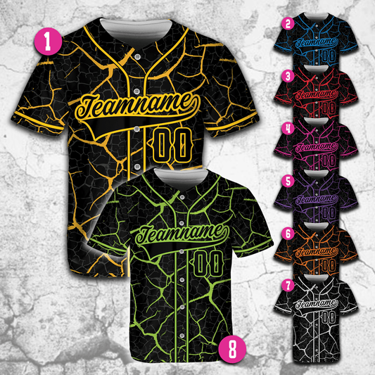 Custom Baseball Jersey, Lightning Crack Design, Multiple Colors, Personalized Team Name And Number Sports Shirt