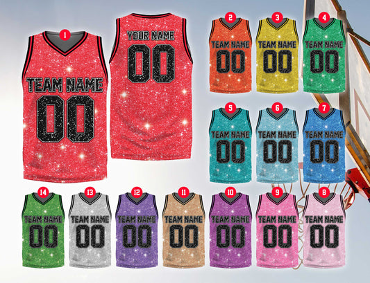 Custom Glitter Basketball Jersey (Adult & Kids) – Custom Name & Number