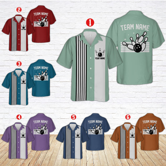 Custon Name Retro Bowling Hawaiian Shirt, Personalized Bowling Player Short-Sleeve Hawaiian, Matching Bowling Squad Gift