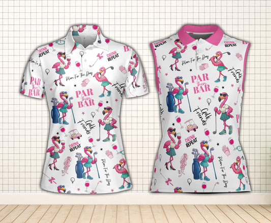 Flamingo Golf And Wine Polo Shirt (Men - Women) Sleeveless Polo Shirt