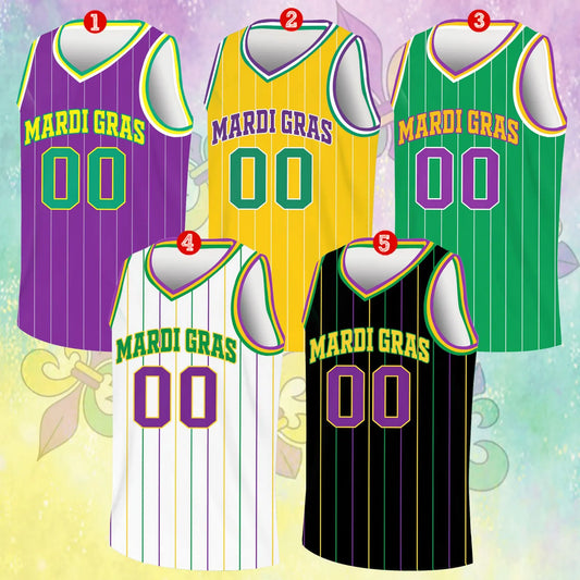 Mardi Gras Pinstripe Basketball Jersey (Adult & Kids) – Custom Name & Number
